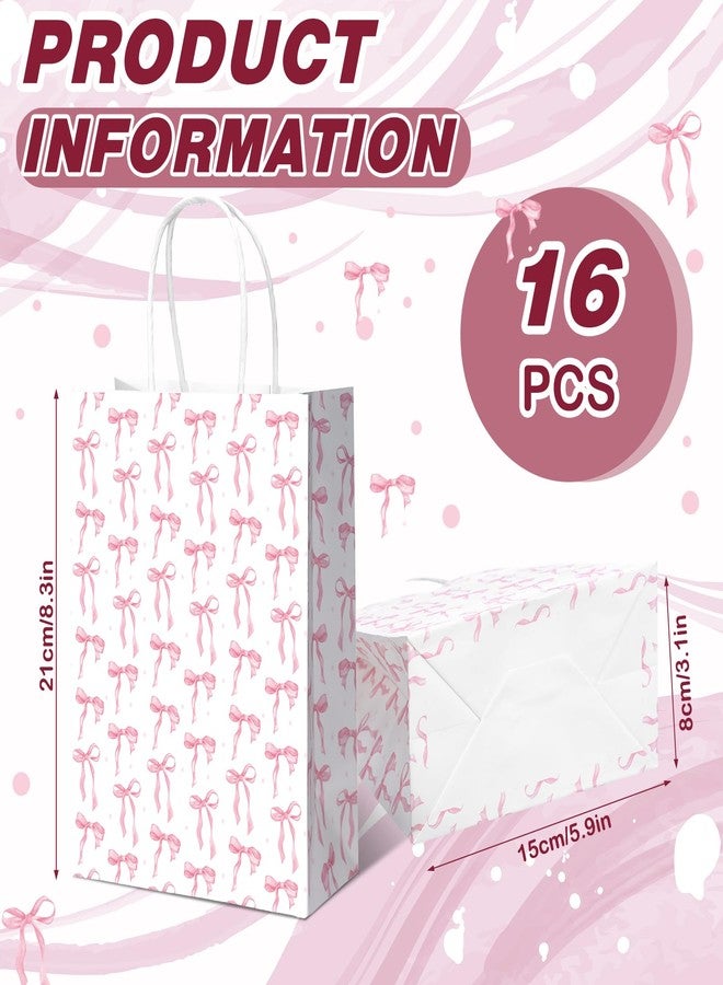 Kolldenn 16 Pcs Coquette Pink Bow Paper Gift Bags Women Valentine Galentine Birthday Favor Goodie Candy Bags with Handles for Bridal Engagement Baby Shower Party Supplies - Image 2